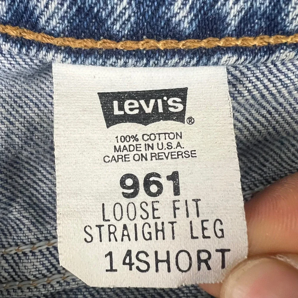 Levis 15961 Orange Tab Denim Shorts Medium Wash Raw Hem Cut Offs Size 14Short